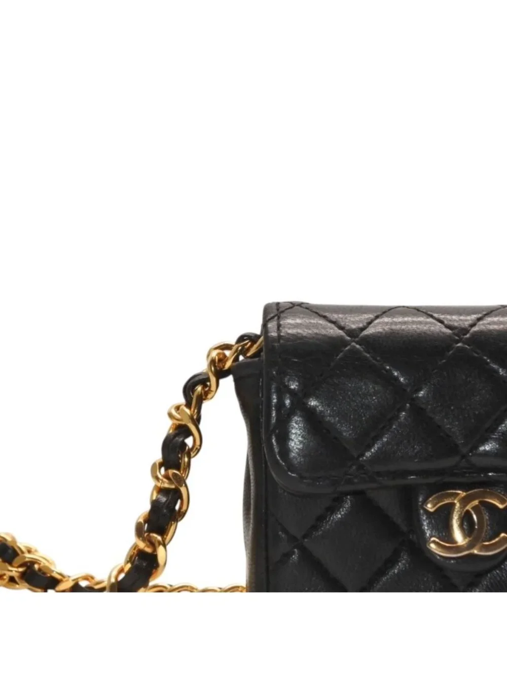 Chanel Micro Quilted Chain Shoulder Bag CC Logo Lambskin Black Gold